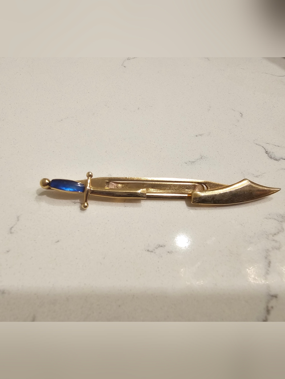 Gold Tone Sword Tie Bar with Blue Accent SWANK
